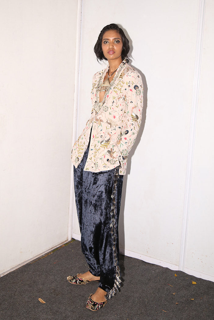 Atilla Stone Crepe Jacket with Navy Blue Low Crotch Pant