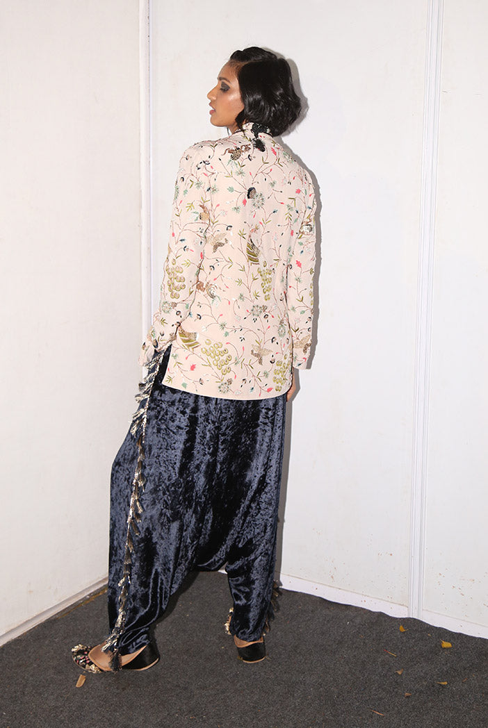 Atilla Stone Crepe Jacket with Navy Blue Low Crotch Pant