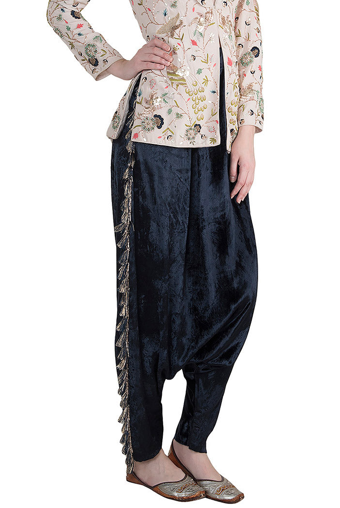 Atilla Stone Crepe Jacket with Navy Blue Low Crotch Pant