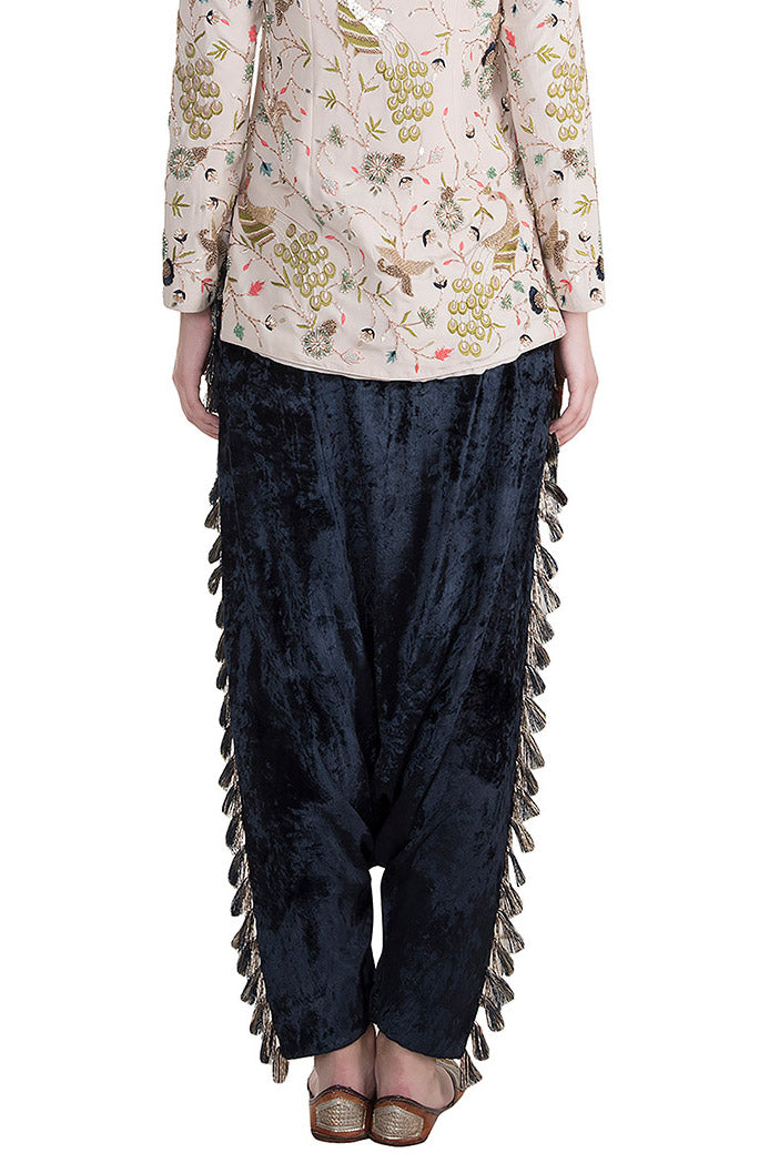 Atilla Stone Crepe Jacket with Navy Blue Low Crotch Pant
