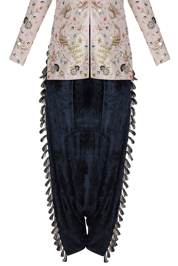 Atilla Stone Crepe Jacket with Navy Blue Low Crotch Pant