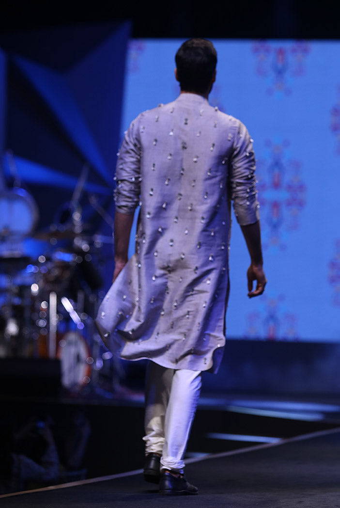 Arsalan Grey Dupion Silk Kurta with Off-white Cotton Silk churidar