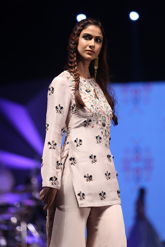 Izel Stone Silk High-Low Kurta with Sharara