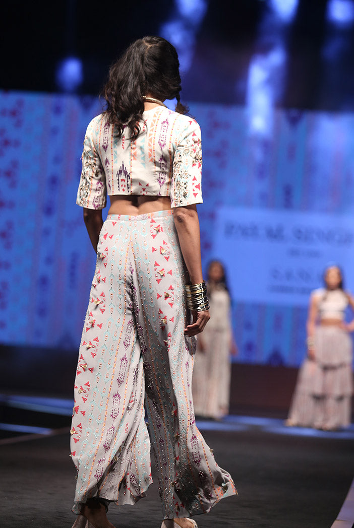 Ayatal Cream Printed Crepe Choli with Grey Printed Crepe Palazzo