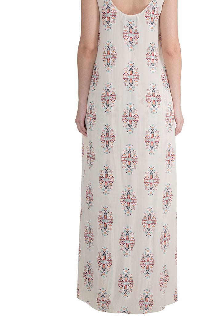 Azizah Cream Printed Crepe High-Low Kurta with Frill Palazzo