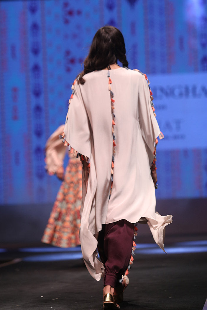 Saneh Stone Crepe Kaftan with Camisole and Purple Low Crotch Pant