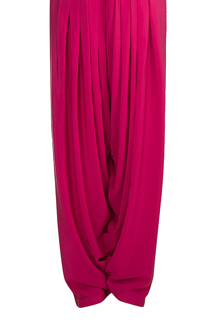 Gulbar Periwinkle Blue Crepe High-Low Kurta with Cranberry Crepe Salwar