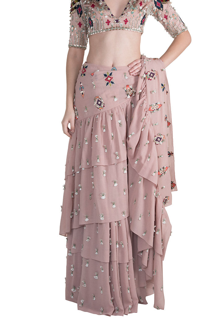 Zila Rose Pink Georgette Choli with Friil Saree