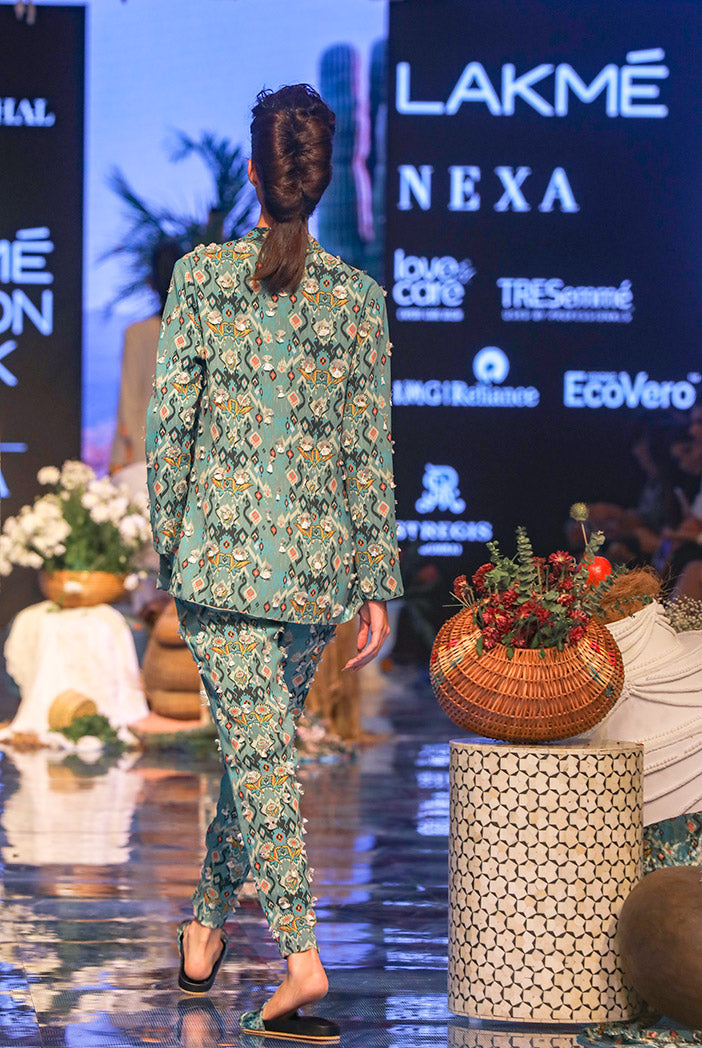 Selma Blue Printed Georgette Jacket and Pant