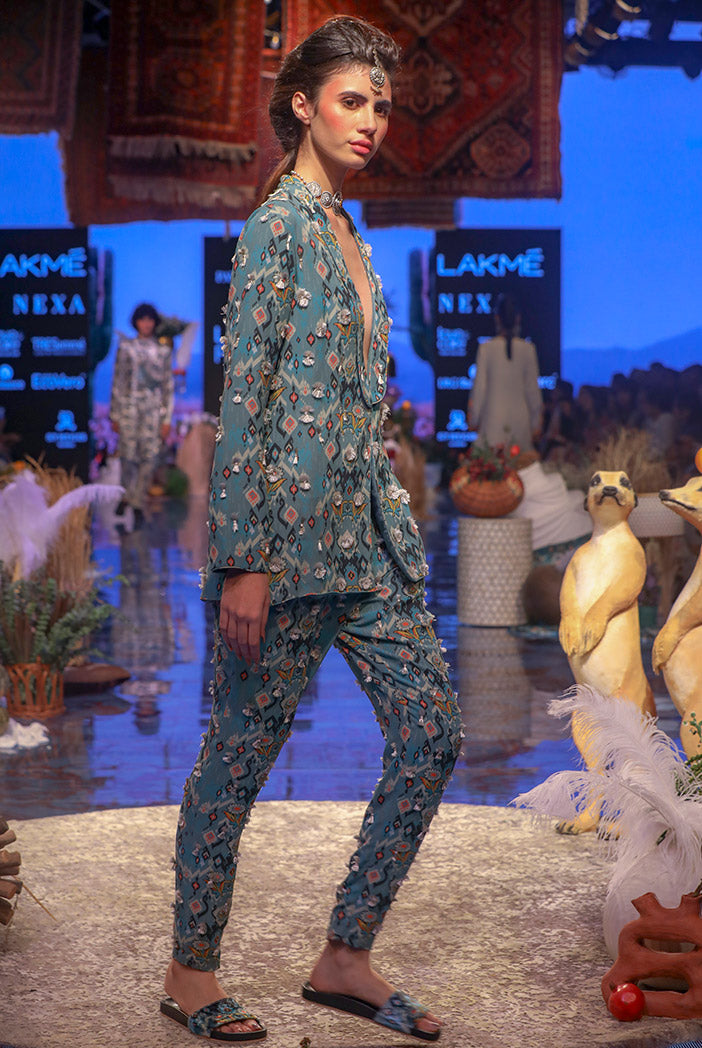 Selma Blue Printed Georgette Jacket and Pant