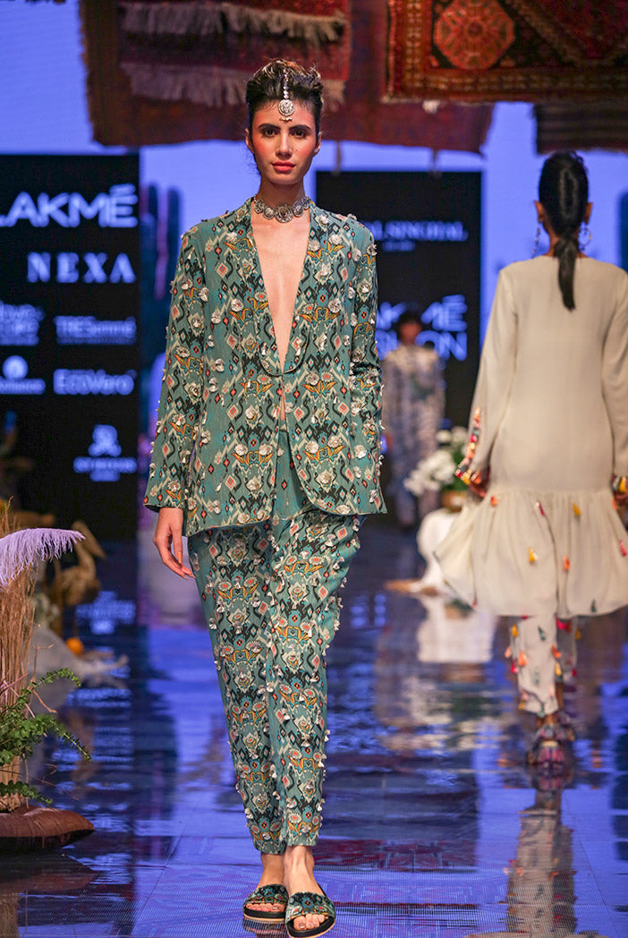 Selma Blue Printed Georgette Jacket and Pant
