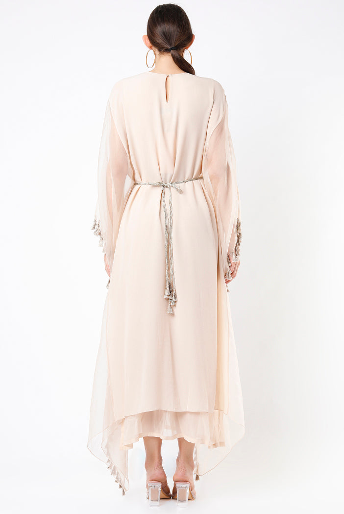 Stone Organza And Georgette Kaftan With Embroidered Yoke