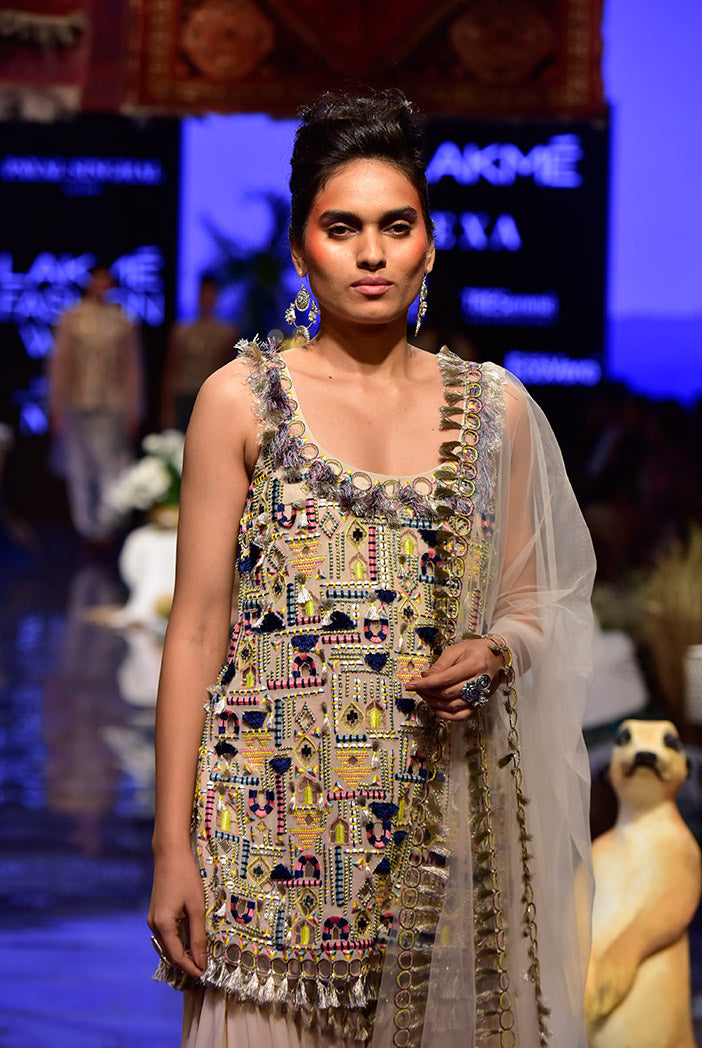 Ida Black Georgette Kurta with Sharara and Net Dupatta