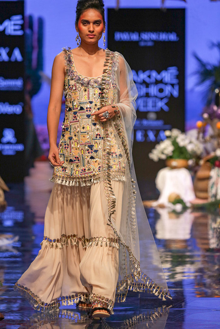 Ida Black Georgette Kurta with Sharara and Net Dupatta