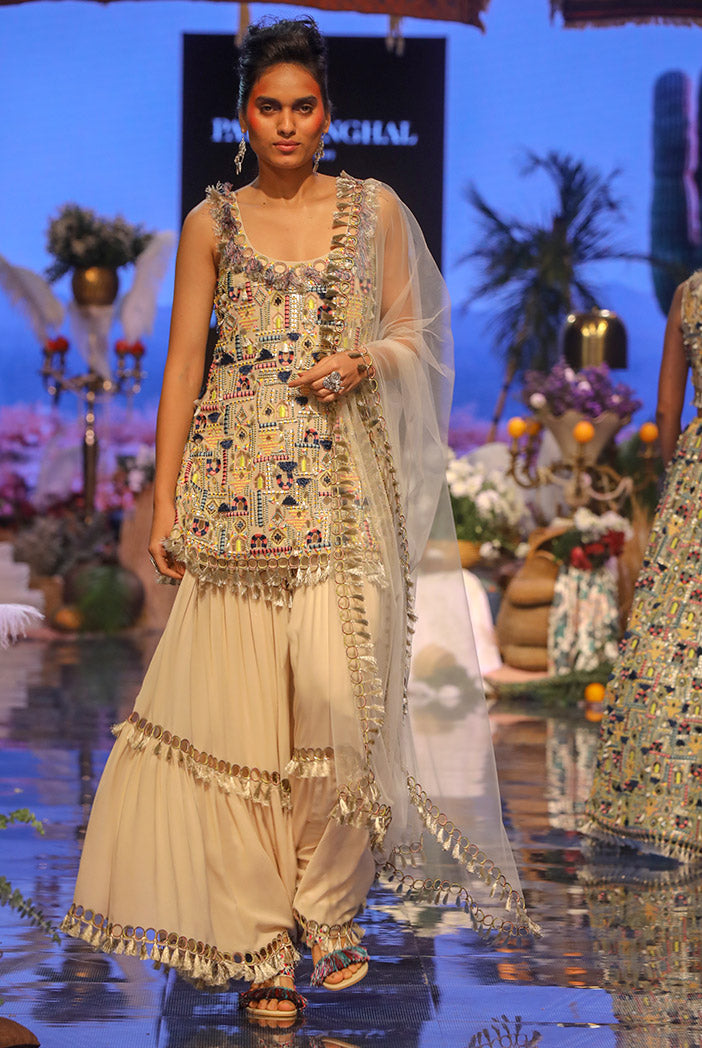 Ida Black Georgette Kurta with Sharara and Net Dupatta