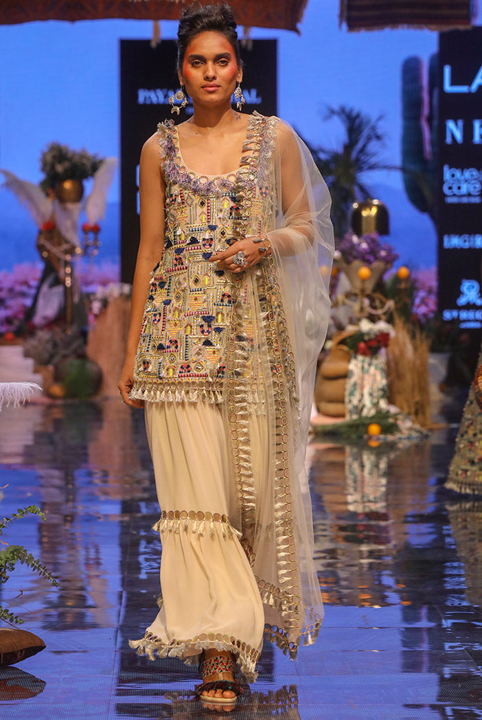 Ida Black Georgette Kurta with Sharara and Net Dupatta