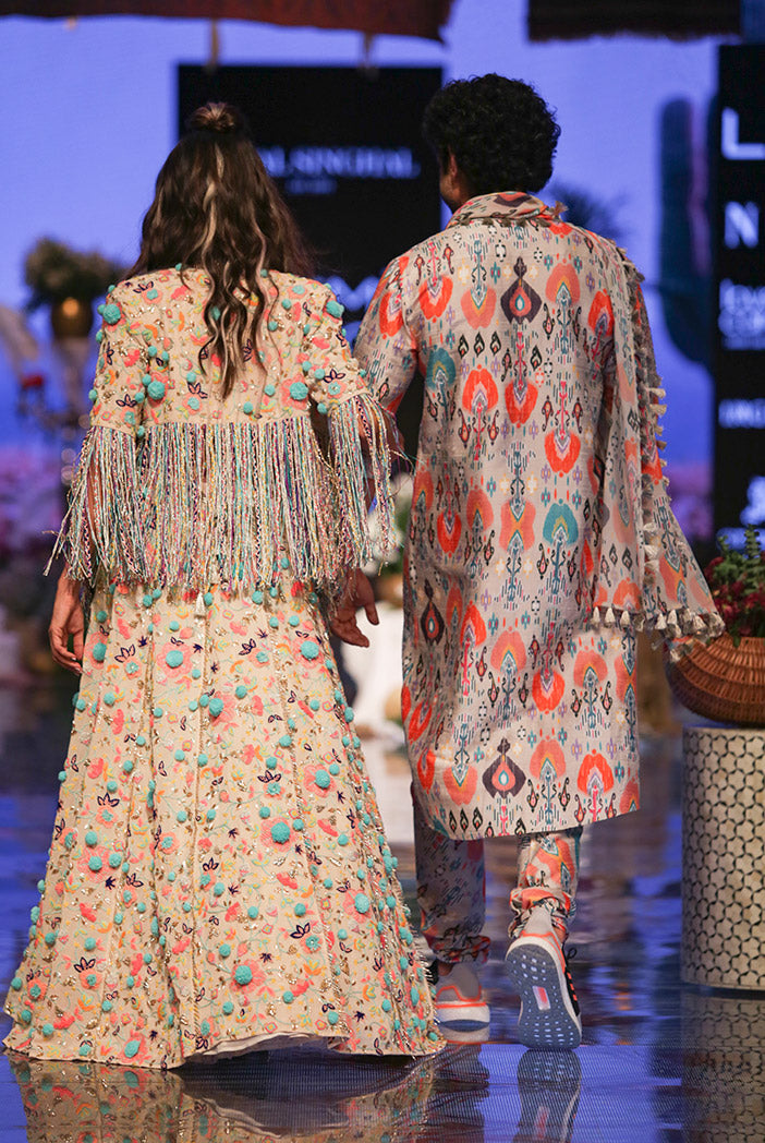 Farhan Stone printed Dupion Silk Kurta and Churidar with Georgette Dupatta
