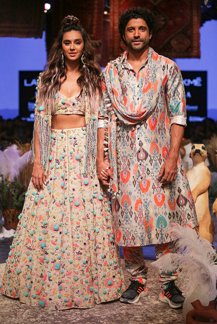 Farhan Stone printed Dupion Silk Kurta and Churidar with Georgette Dupatta