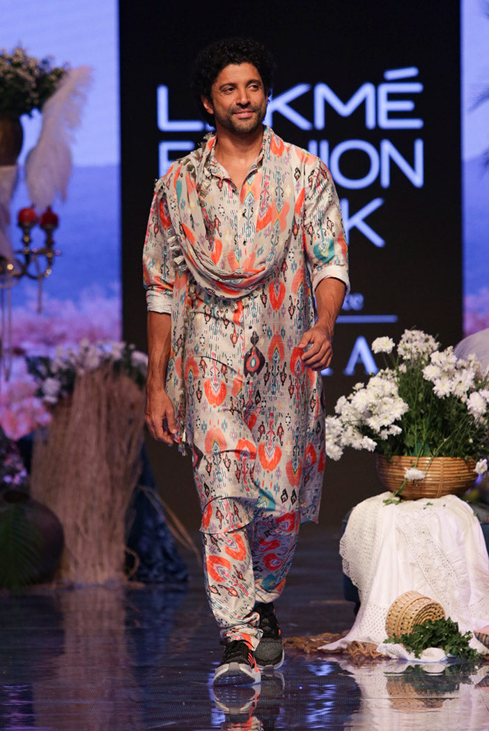Farhan Stone printed Dupion Silk Kurta and Churidar with Georgette Dupatta
