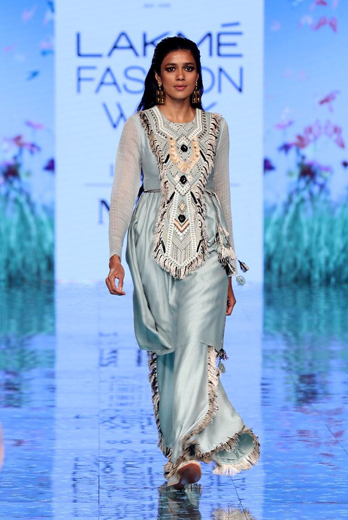 Manizeh Pale Blue Silkmul Kurta and Palazzo