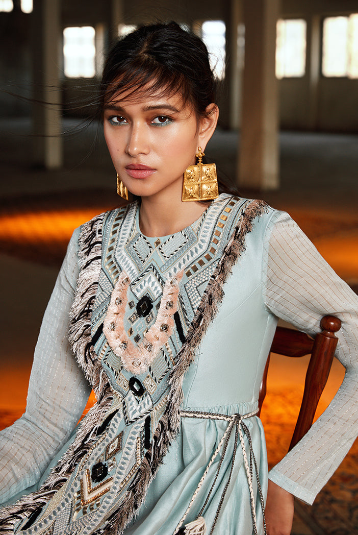 Manizeh Pale Blue Silkmul Kurta and Palazzo