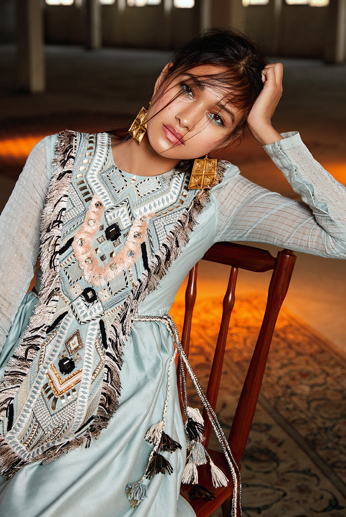 Manizeh Pale Blue Silkmul Kurta and Palazzo