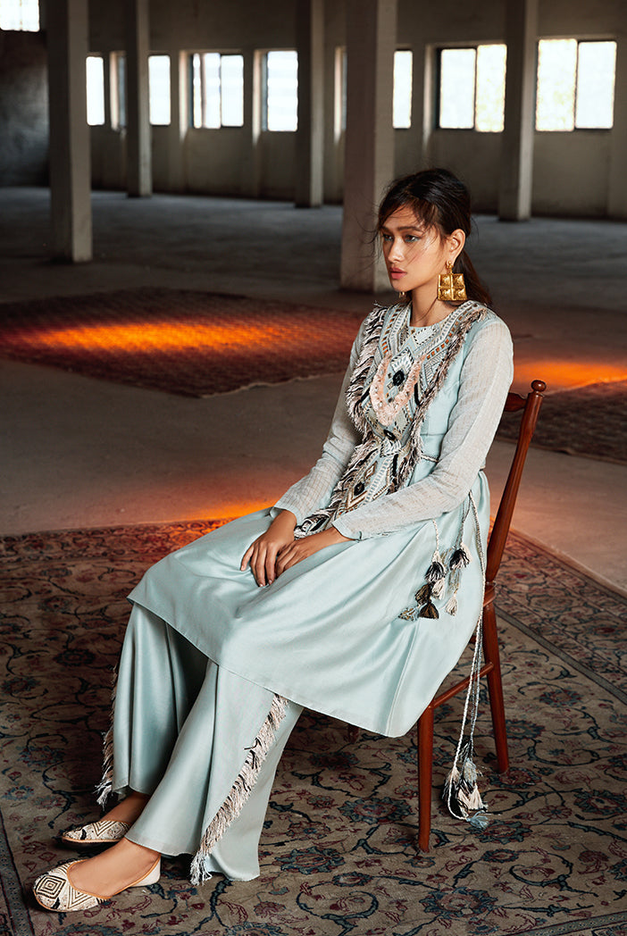Manizeh Pale Blue Silkmul Kurta and Palazzo