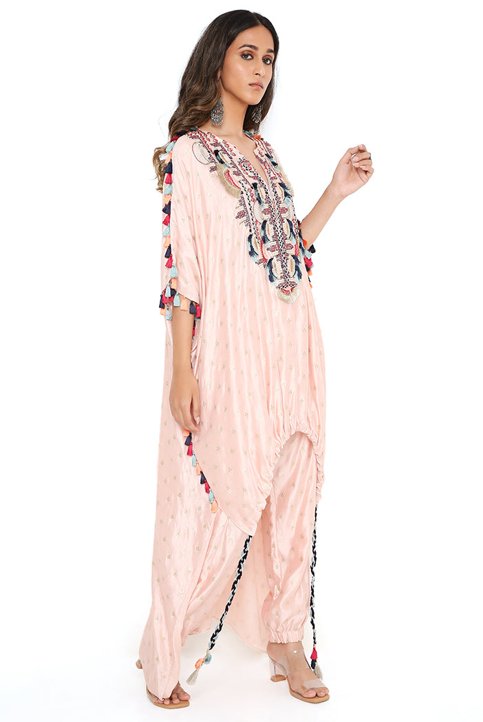 Rose Pink Banarasi Silk Yoke Embroidered Kurta Worn With Jogger Pant