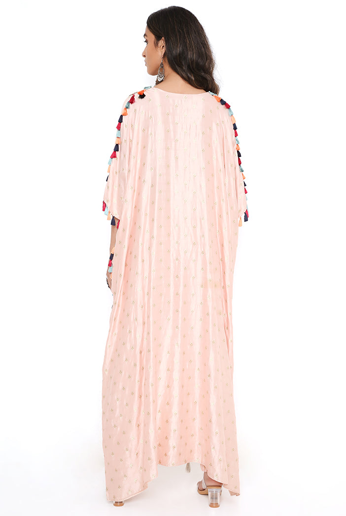 Rose Pink Banarasi Silk Yoke Embroidered Kurta Worn With Jogger Pant