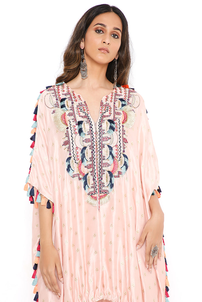 Rose Pink Banarasi Silk Yoke Embroidered Kurta Worn With Jogger Pant