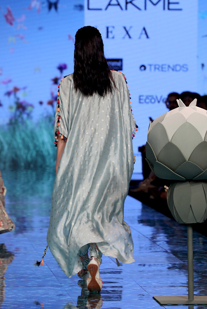 Nida Pale Blue Banarsi Silkmul Kaftan and Jogger Pant