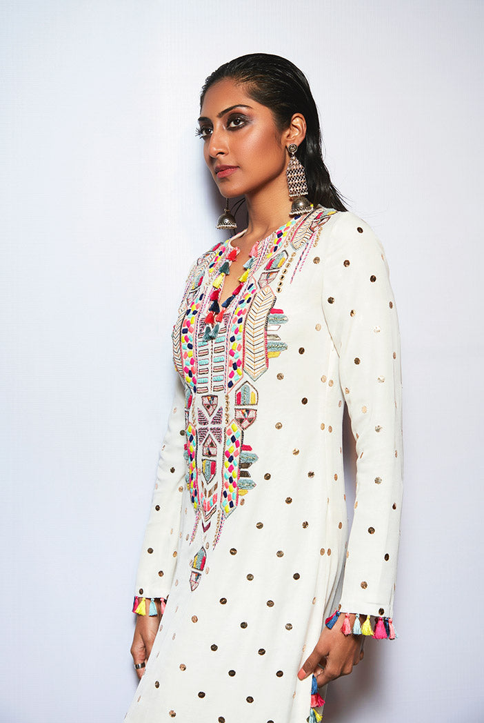 Adara Off White High Slit Kaftan