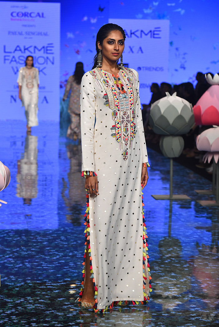 Adara Off White High Slit Kaftan