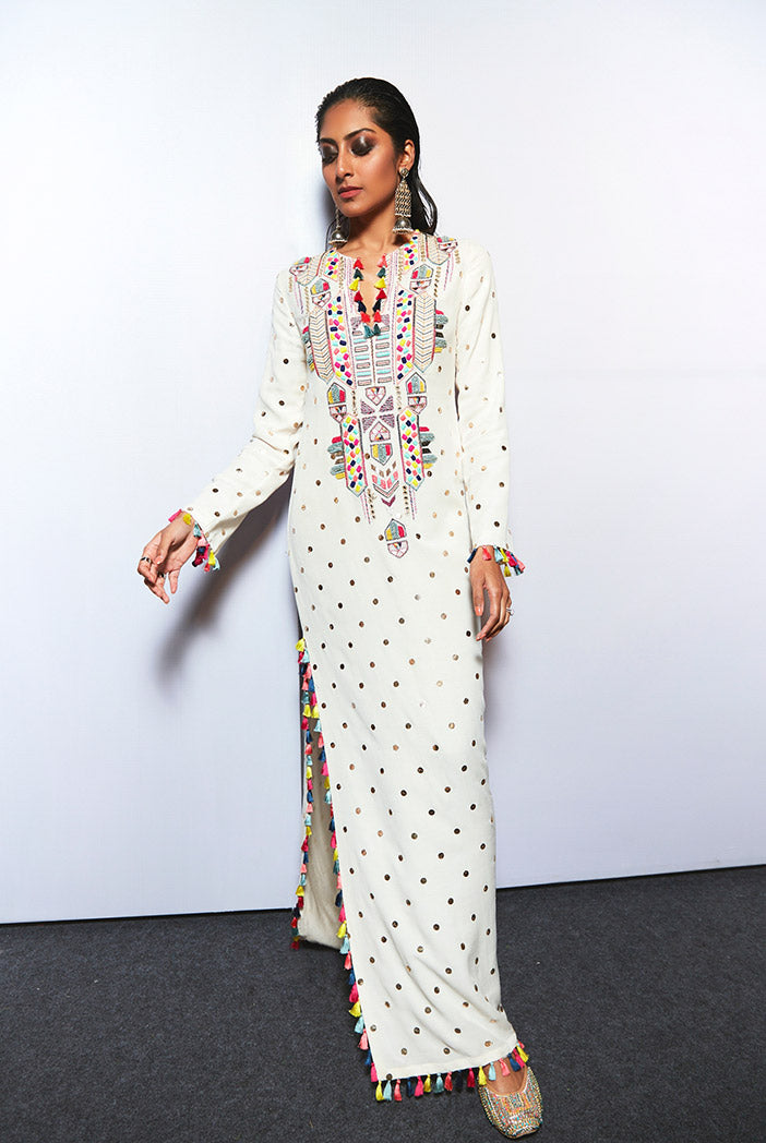 Adara Off White High Slit Kaftan