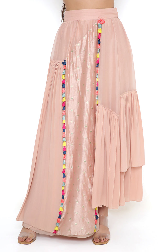 Blush Pink Embroidered Top With Blush Pink Organza And Georgette Asymmetric Skirt