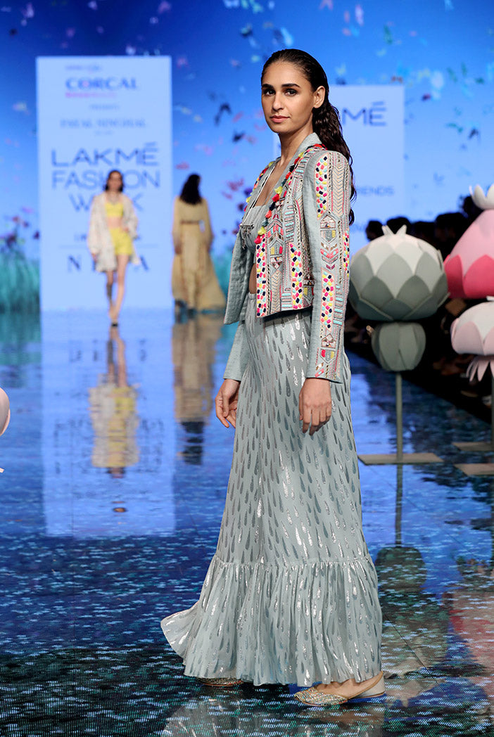 Farida Pale Blue Jacket with Bustier and Sharara