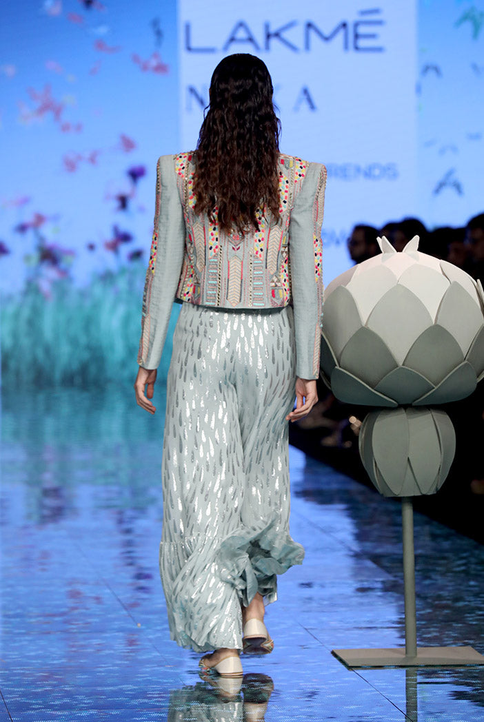 Farida Pale Blue Jacket with Bustier and Sharara