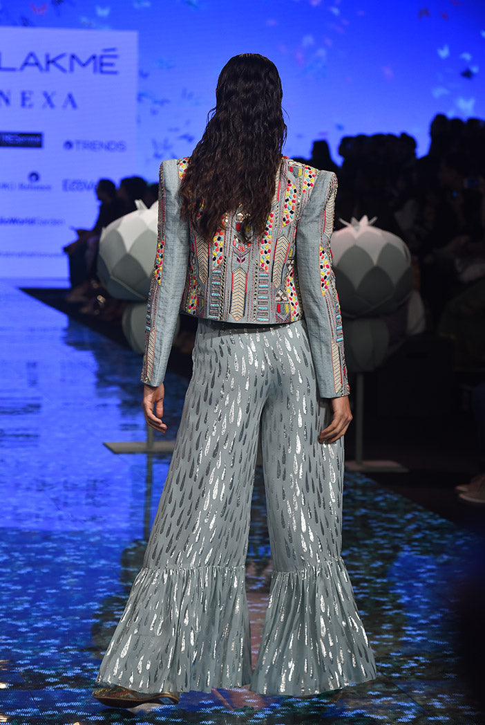 Farida Pale Blue Jacket with Bustier and Sharara