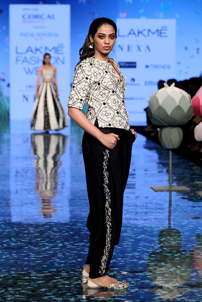 Dinaz Chalk White Jacket with Black Low Crotch Pant