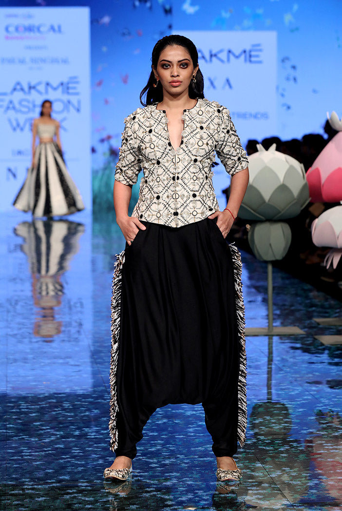 Dinaz Chalk White Jacket with Black Low Crotch Pant