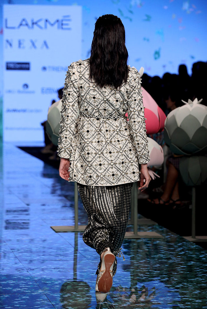 Kaira Chalk White Jacket with Black Bustier and Low Crotch Pant