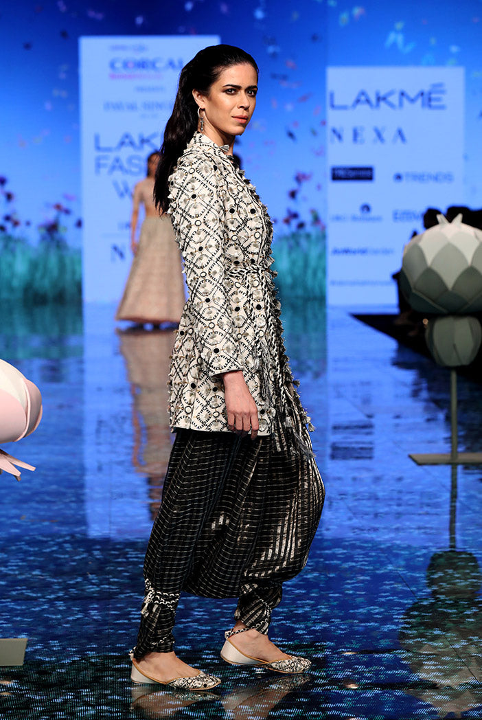 Kaira Chalk White Jacket with Black Bustier and Low Crotch Pant