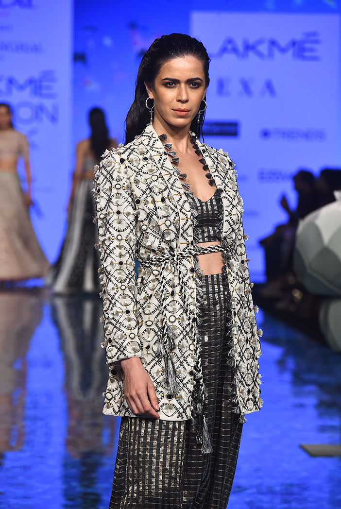 Kaira Chalk White Jacket with Black Bustier and Low Crotch Pant