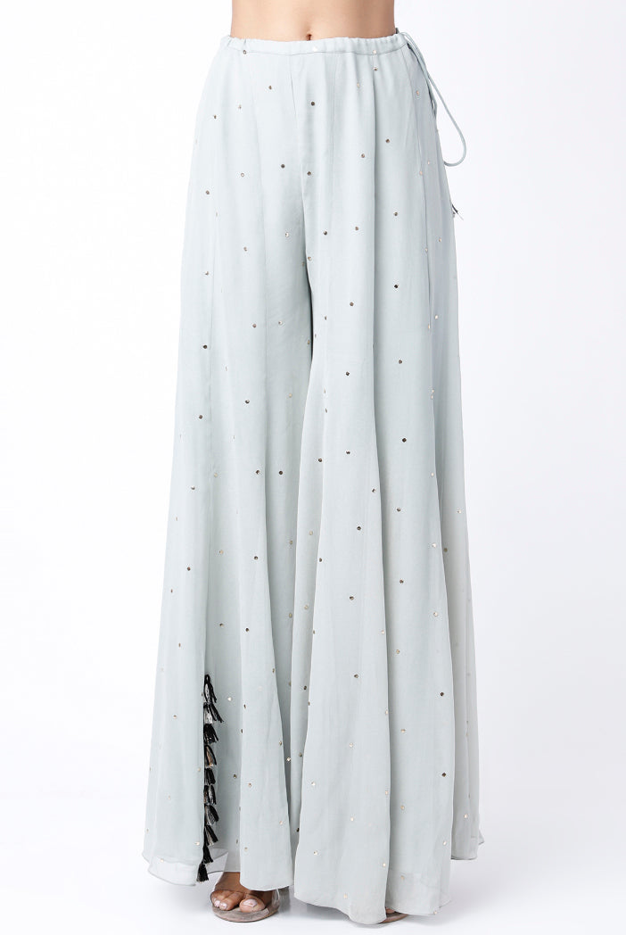 Pale Blue Colour Georgette Embroidered Kurta With Mukaish Georgette Sharara And Dot Mukaish Dupatta