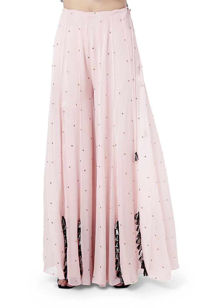 Aizza Rose Pink Colour Georgette Embroidered Kurta with Mukaish Georgette Sharara and Dot Mukaish Dupatta