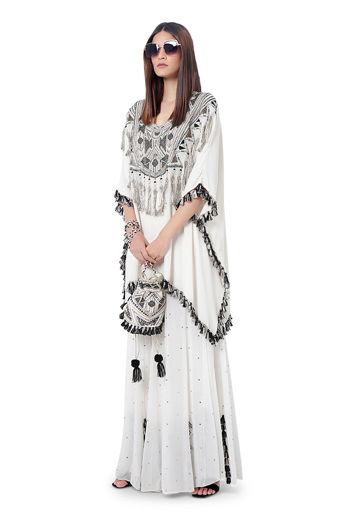 Amaya Chalk White Colour Georgette Embroidered Short Kaftan with Sharara