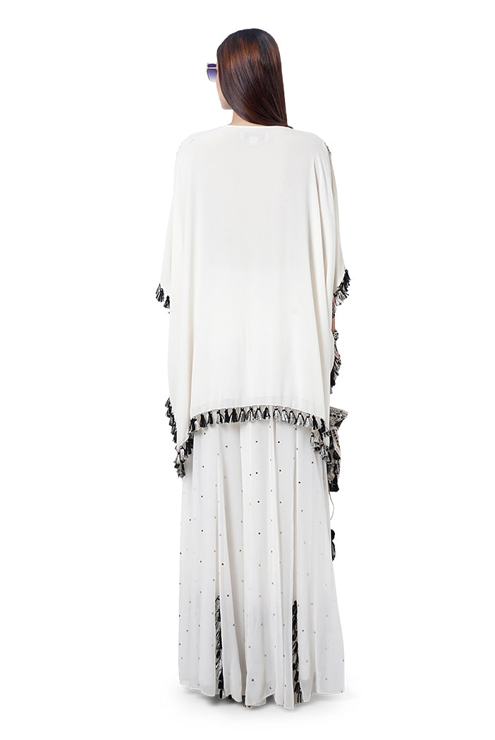 Amaya Chalk White Colour Georgette Embroidered Short Kaftan with Sharara