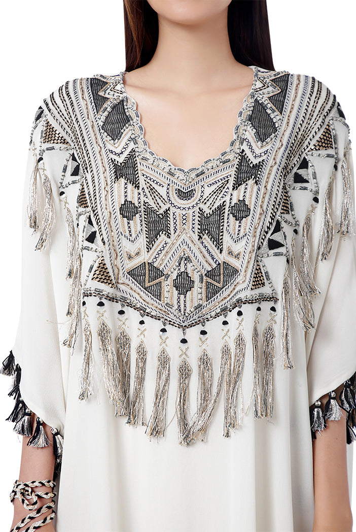 Amaya Chalk White Colour Georgette Embroidered Short Kaftan with Sharara