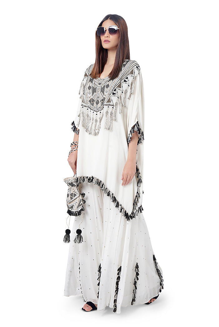 Amaya Chalk White Colour Georgette Embroidered Short Kaftan with Sharara