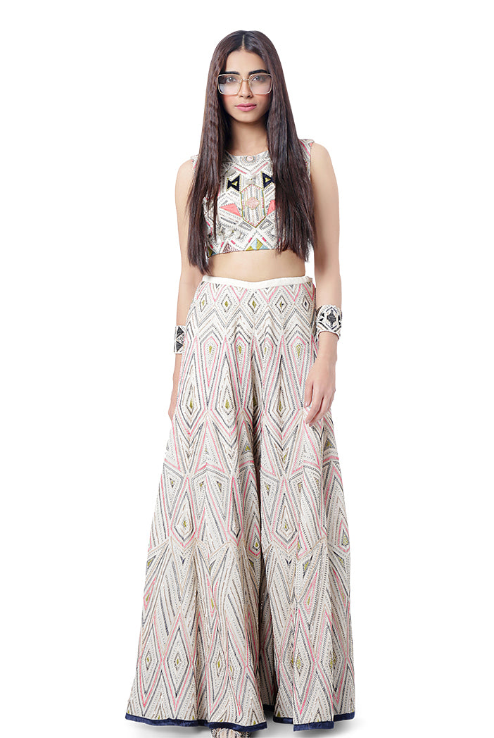Eisa Chalk White Colour Georgette Embroidered Choli with Sharara